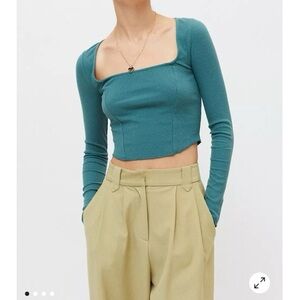 Urban Outfitters Meg Square Neck long sleeve blue-green top, S
